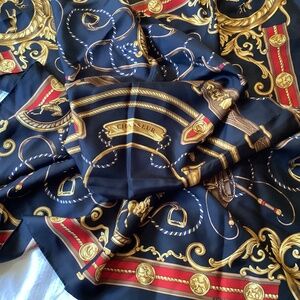 Wathne HORSES AND TACK EQUESTRIAN Silk Scarf. black red browns